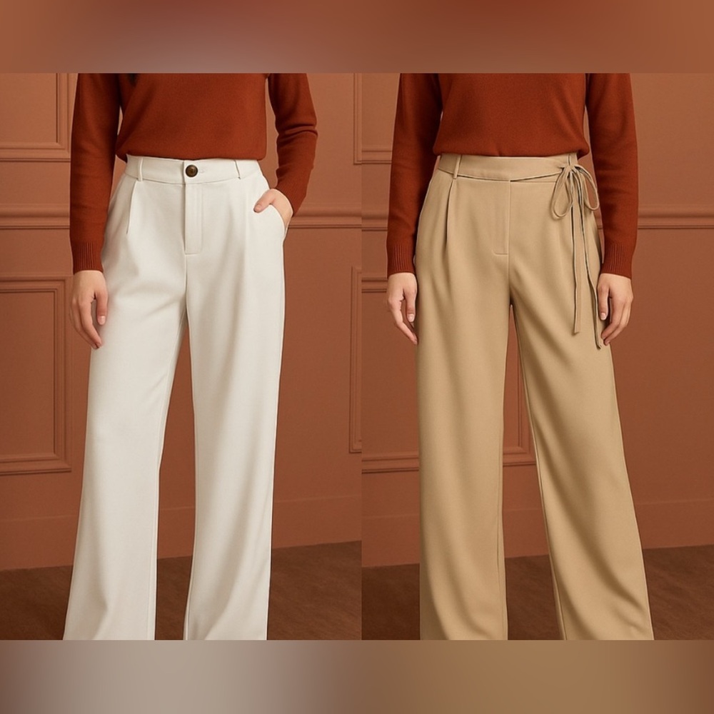 SHEIN Womens Wide Leg Pants Beige & White Lightweight Size XS/S Bundle